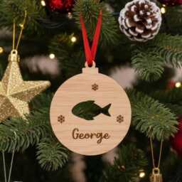 Personalised Pet Fish Christmas Tree Decoration, Wooden Bauble - thumbnail 2