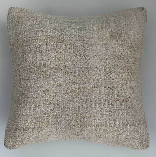 Handmade Cushion Cover, Textured Cream Turkish Rug Cushion, Pillow, Decorative Throw Kilim 16''x16''/41x40 cm - image 1