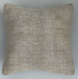 Handmade Cushion Cover, Textured Cream Turkish Rug Cushion, Pillow, Decorative Throw Kilim 16''x16''/41x40 cm - thumbnail 1