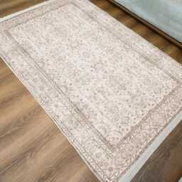 Beige Floral Chenille Rug Faded Vintage Style, Washable Carpet - thumbnail 3