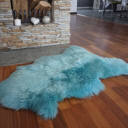 Sheepskin Light Blue Aqua Color Throw Genuine Leather Wool Carpet Dyed Decorative Rug Light Blue Comfy, Cozy, Hair Is Very Thick, Shiny - thumbnail 3