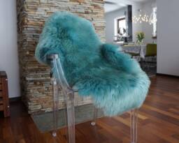 Sheepskin Light Blue Aqua Color Throw Genuine Leather Wool Carpet Dyed Decorative Rug Light Blue Comfy, Cozy, Hair Is Very Thick, Shiny - thumbnail 1
