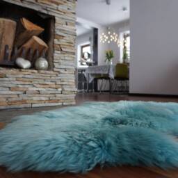 Sheepskin Light Blue Aqua Color Throw Genuine Leather Wool Carpet Dyed Decorative Rug Light Blue Comfy, Cozy, Hair Is Very Thick, Shiny - thumbnail 2