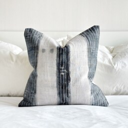 Handmade Indigo Hemp Pillow Cover Vintage Striped Cushion - 20x20 - thumbnail 2