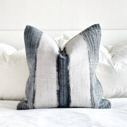 Handmade Indigo Hemp Pillow Cover Vintage Striped Cushion - 20x20 - thumbnail 1