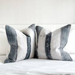 Handmade Indigo Hemp Pillow Cover Vintage Striped Cushion - 20x20 - thumbnail 4