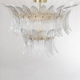 Ceiling Lamp With Handmade Leaves Made Of Murano Glass in Pure Crystal Color, Height 46 cm, Made Italy - thumbnail 3