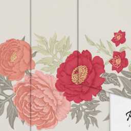 Retro Peonies - Removable Wall Mural, Floral Covering, Repositionable, Retro Paper, Nursery Mural #24 - thumbnail 3