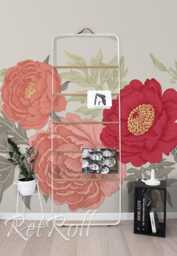Retro Peonies - Removable Wall Mural, Floral Covering, Repositionable, Retro Paper, Nursery Mural #24 - thumbnail 1