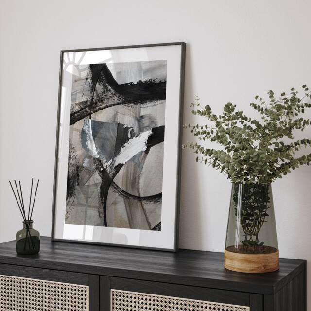 United States Map - Black & Grey Abstract Painting Of Usa Wall Art Print Traval Poster - image 1