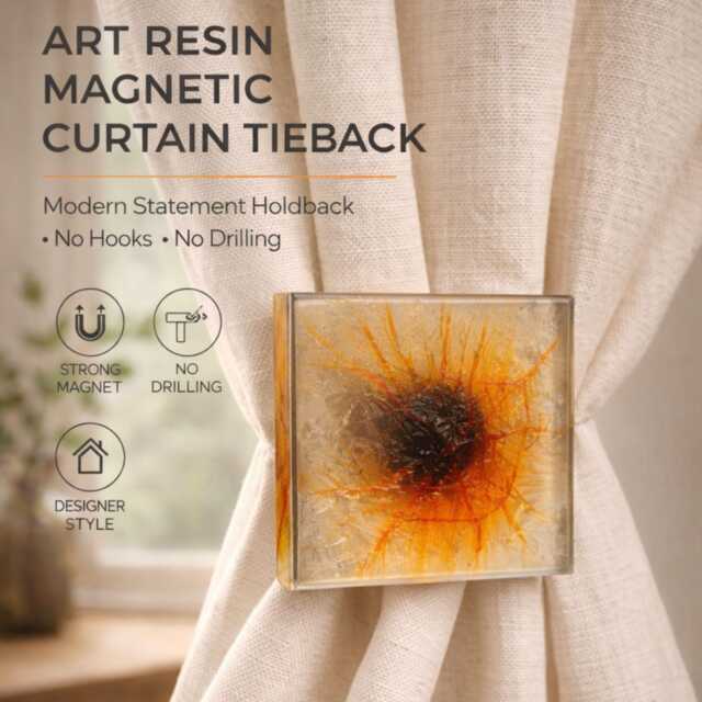Art Resin Magnetic Curtain Tieback -Modern Decorative Holdback, No Drill Clip, Unique Acrylic Drapery Accessory, Designer Home Decor - image 1