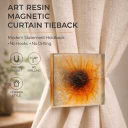 Art Resin Magnetic Curtain Tieback -Modern Decorative Holdback, No Drill Clip, Unique Acrylic Drapery Accessory, Designer Home Decor - thumbnail 1