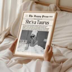 Personalized Taurus Zodiac Newspaper Print Girl Fashion Poster, Custom Wall Art - thumbnail 2
