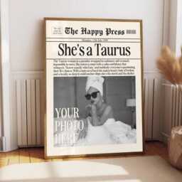 Personalized Taurus Zodiac Newspaper Print Girl Fashion Poster, Custom Wall Art - thumbnail 3