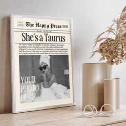 Personalized Taurus Zodiac Newspaper Print Girl Fashion Poster, Custom Wall Art - thumbnail 4