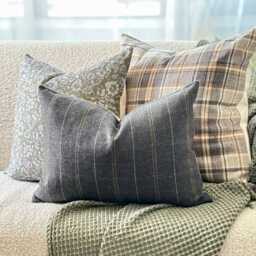 Brown Green Pillow Covers, Set Couch, Grey Plaid Cream Combinations, Olive Floral Cushion Cover -- Glenn - thumbnail 2