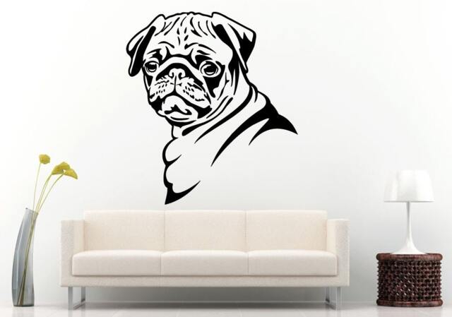 Pug Dog Cute Face Animal Breed Wall Decal Vinyl Sticker Mural Room Decor L593 - image 1