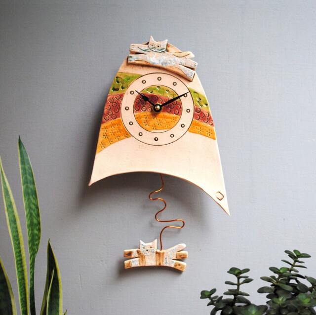 Handmade Ceramic Cat Clock Quirky Mantelpiece Decor - image 1