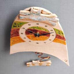 Handmade Ceramic Cat Clock Quirky Mantelpiece Decor - thumbnail 3