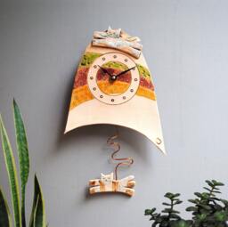 Handmade Ceramic Cat Clock Quirky Mantelpiece Decor