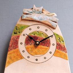 Handmade Ceramic Cat Clock Quirky Mantelpiece Decor - thumbnail 2