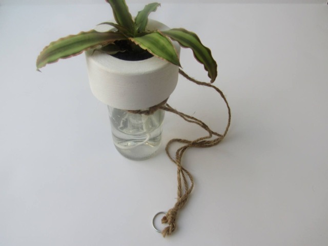 Upcycled Minimalist Wine Bottle Cement Twine Hanging Planter Self-Watering - image 1