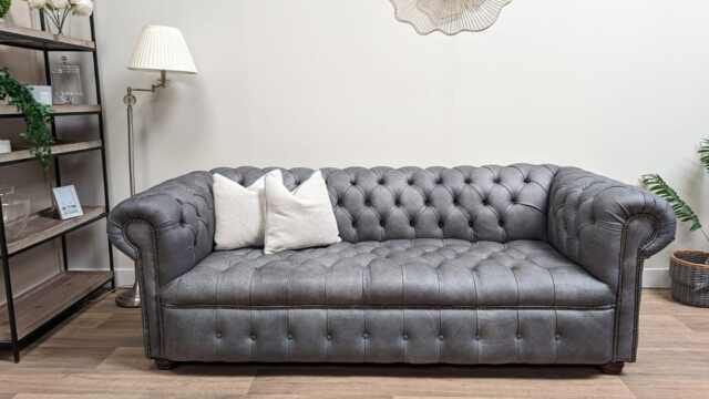Handmade 3 Seater Distressed Grey Leather Chesterfield Sofa, Couch, Settee - image 1