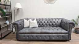 Handmade 3 Seater Distressed Grey Leather Chesterfield Sofa, Couch, Settee - thumbnail 1