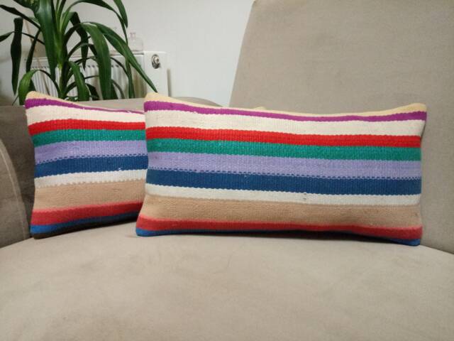 Kilim Lumbar Pillow 10x20 Inches Striped Design Turkish Anatolian Cover Decorative Home Decoration Pillow Cushion - image 1