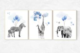 Navy Safari Nursery Prints Watercolor Baby Animals Wall Art - thumbnail 1