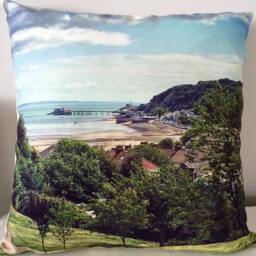 Vintage Mumbles Village Photo Art Cushion Cover By Rebecca Jory - thumbnail 2