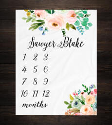Baby Milestone Blanket Month Watch Me Grow Growth Tracker Fleece Shower Personalize Newborn Gift