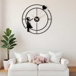 Banksy Girl With Balloon Wall Clock, Modern Graffiti Art, Metal Sign, Black Metal Clock, Valentines Gift, Farmhouse Decor, Home Decor, Custom - thumbnail 1