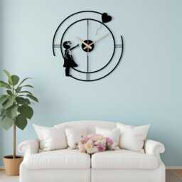 Banksy Girl With Balloon Wall Clock, Modern Graffiti Art, Metal Sign, Black Metal Clock, Valentines Gift, Farmhouse Decor, Home Decor, Custom - thumbnail 3