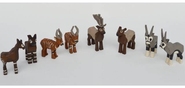 Hand Carved Wooden Animals, Okapi, Bongo, Elk, Oryx Pair - image 1