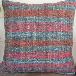 Vintage Kilim Cushion Cover - Handwoven Wool, Striped Pillow - 50cm - thumbnail 2