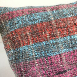 Vintage Kilim Cushion Cover - Handwoven Wool, Striped Pillow - 50cm - thumbnail 3