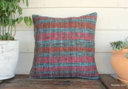 Vintage Kilim Cushion Cover - Handwoven Wool, Striped Pillow - 50cm