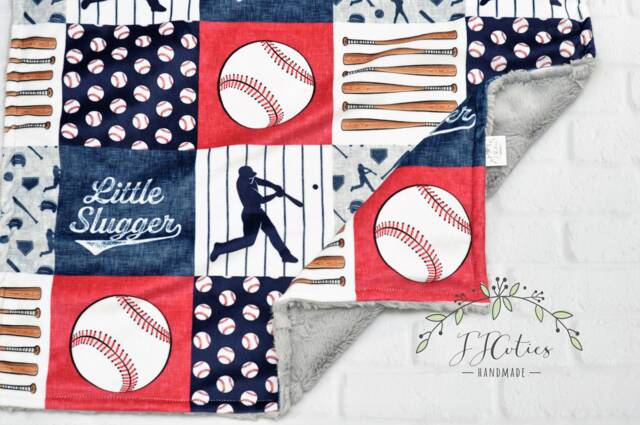 Personalized Baseball Baby Blanket-Personalized Sport Blanket-Baseball Pink Teal Navy Red Minky Blanket Girl Boy-Sport Nursery - image 1