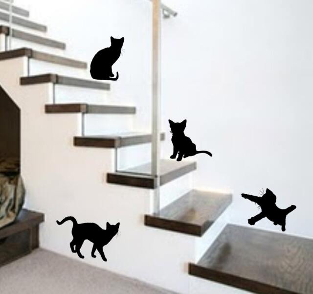 Set Of 4 Cute Playful Kitties - Black Cats Vinyl Wall Decal Silhouettes - image 1