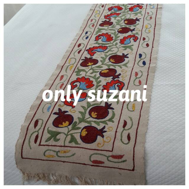 Embroidered Runner Bed Scarf Turkish Ottoman Tile Pattern French Country Home Bohemian Suzani Cloth Bedding Table Nurdanceyiz - image 1