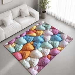 Pastel Chunky Braided Yarn Texture Rug Non-Slip Soft Area Carpet Bedroom Living Room Hallway Mat Decor - Made in UK - thumbnail 1