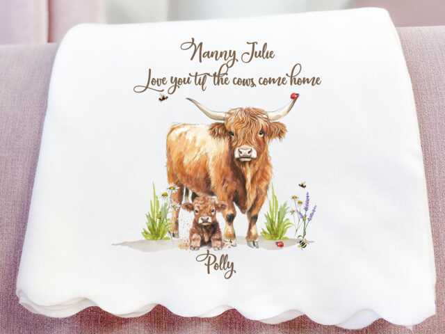 Nanny Gifts, Personalised Blanket, Highland Cow Grandma Mothers Day Gifts For Her, Throw Nana Custom - image 1