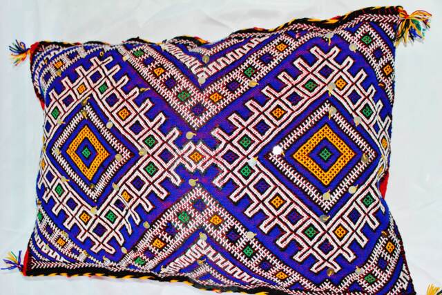"Moroccan Kilim Pillow Cushion Cover, Handmade Double Face With Silver Sequins 29"" X 20" - image 1