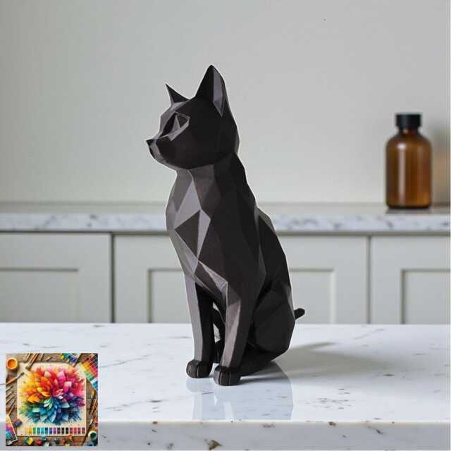 Sitting Elegant Low Poly Cat - Three Sizes Modern Geometric Art - image 1