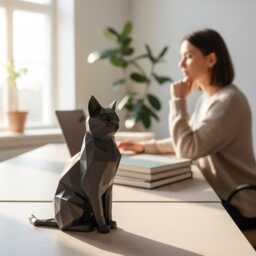 Sitting Elegant Low Poly Cat - Three Sizes Modern Geometric Art - thumbnail 2