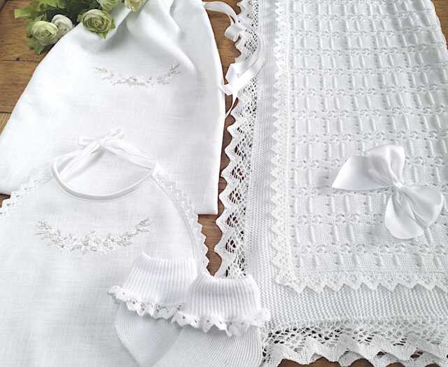 100% Cotton Knitted Pointelle New Baby Baptizm Christening Blanket in Pure White + Personalised Gift Bag - image 1