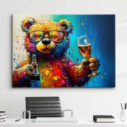 Teddy Bear Toasting Drink Glasses Art Abstract Oil Painting Framed Poster Print & Canvas Wall Living Home Decor Interior Gift - thumbnail 1