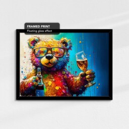 Teddy Bear Toasting Drink Glasses Art Abstract Oil Painting Framed Poster Print & Canvas Wall Living Home Decor Interior Gift - thumbnail 2