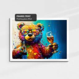 Teddy Bear Toasting Drink Glasses Art Abstract Oil Painting Framed Poster Print & Canvas Wall Living Home Decor Interior Gift - thumbnail 3